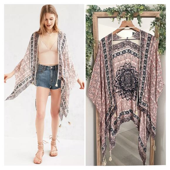 Ecote Tops - Ecote Tassel Kimono Wrap One Size Bohemian Hippie Festival Swim Coverup Beach
